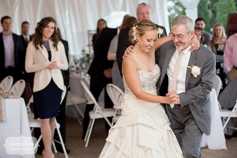 The bride and her dad dance at the Warfield House Inn in Charlemont, MA.