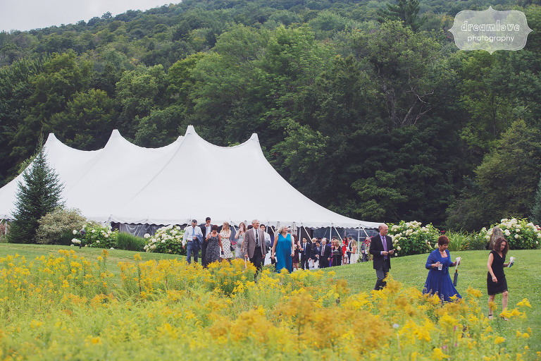 View of the sailcloth reception tent at the Topnotch Resort in Stowe, VT.