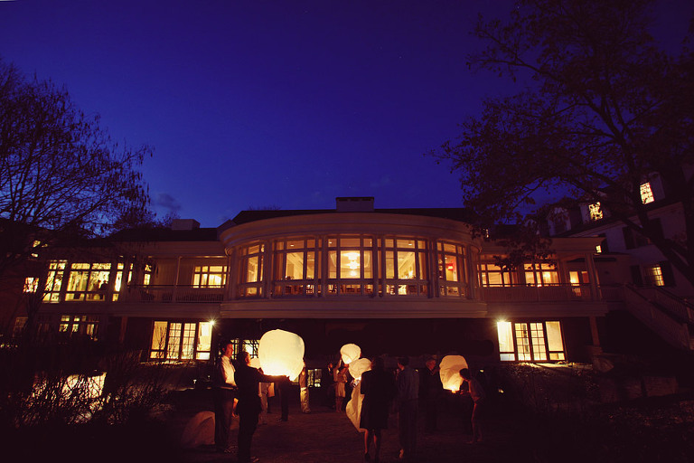 Guests prepare to release wish lanterns in the back of the Woodstock Inn. 