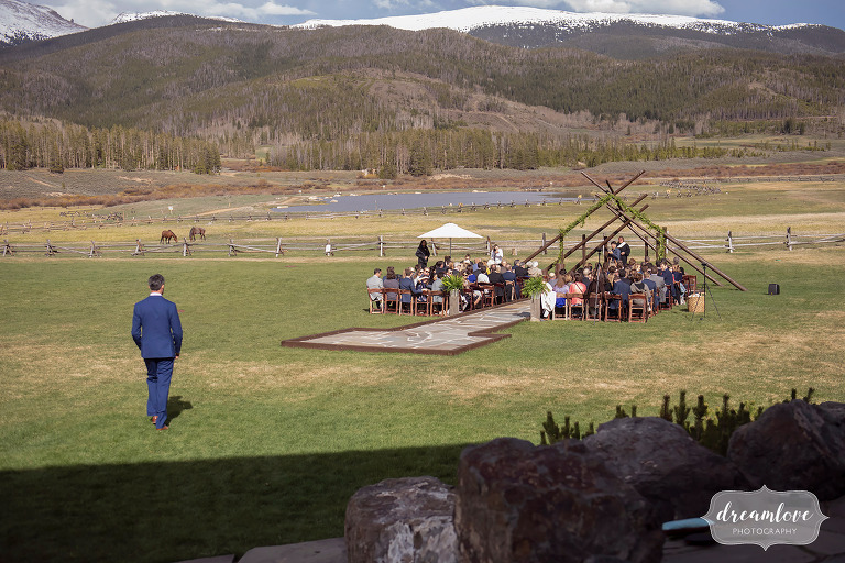 Scenic outdoor wedding ceremony space at Devil's Thumb Ranch in Colorado.