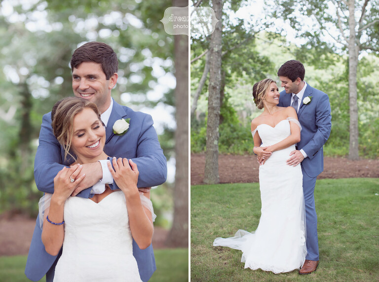 Portraits of the bride and groom on Great Island for Cape Cod wedding.