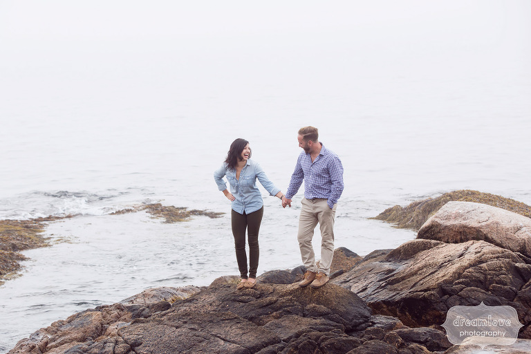 Fun engagement photo session on the Great Lawn in Manchester-by-the-Sea.