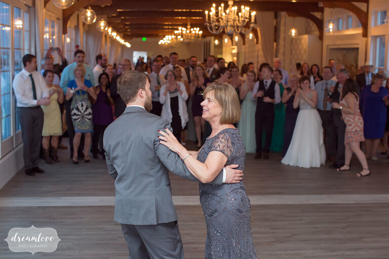 Groom and his mom dance at this modern venue on Cape Cod.