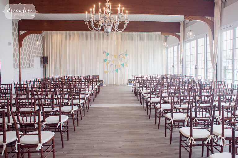 Indoor ceremony location if rain at the Wychmere Beach Club with natural light.