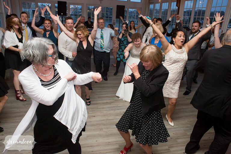 Guests get wild on the dance floor at the Wychmere Beach Club venue on Cape Cod in Harwich.