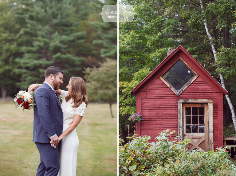 Bride and groom at the Curtis Hollow Farm for their fall wedding in Quechee, VT.