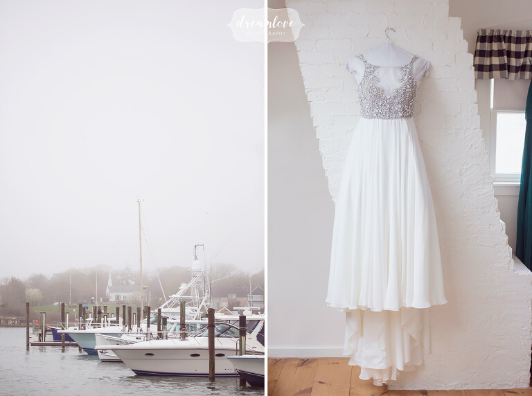 Coastal wedding venue with boats at the Wychmere in Harwich, MA.