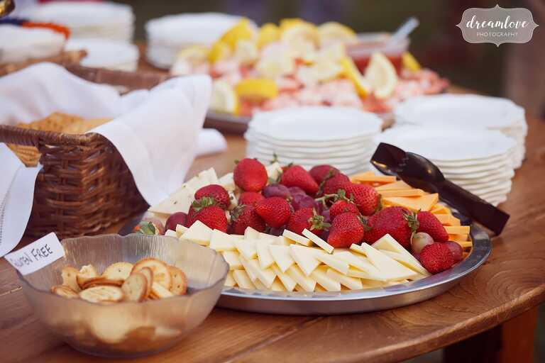 Fresh fruit and cheese plate at this Gould Barn rehearsal dinner.