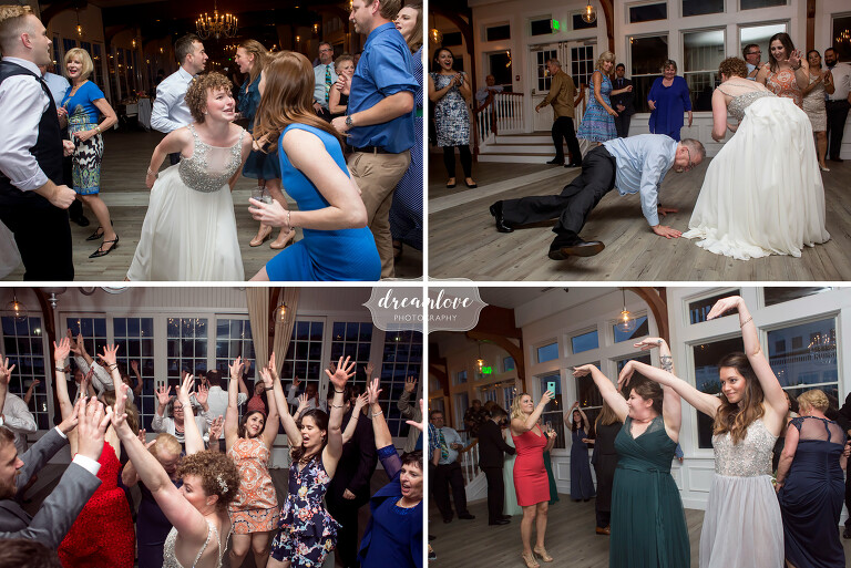 Documentary wedding photography on the dance floor at the Wychmere venue.