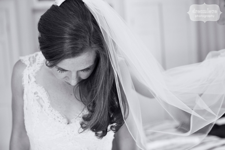 Artistic wedding photo of bride at the Equinox in Manchester, VT.