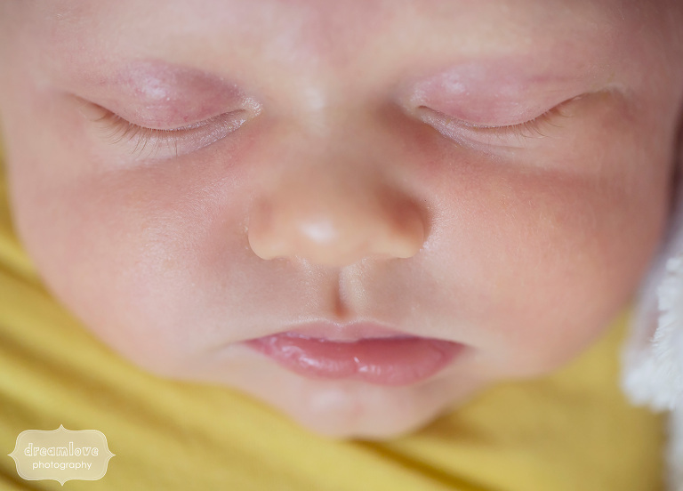 Artistic photo of close up of newborn's face in Venice, CA.