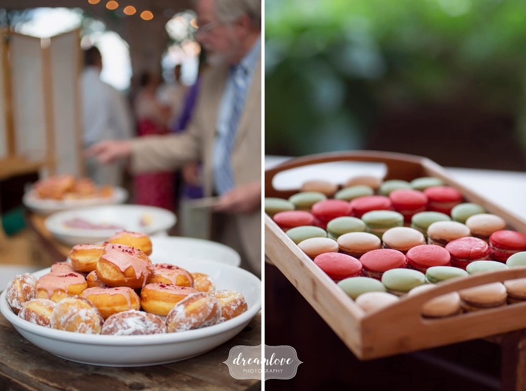Doughnuts and colorful macarons for dessert at Warfield House.