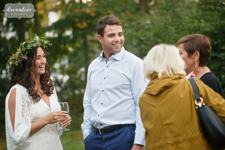 Great candid photos of guests at this wedding rehearsal at Gould Barn.