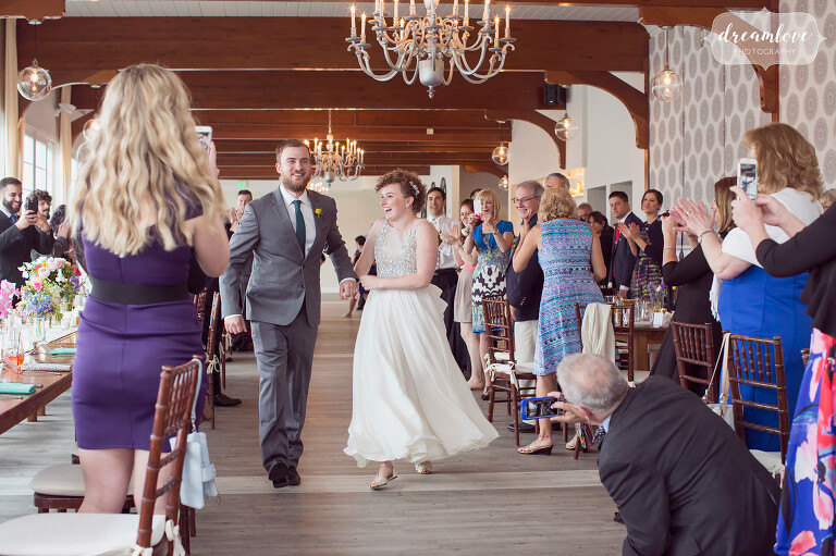 The bride and groom are introduced into the reception at the Wychmere on Cape Cod.