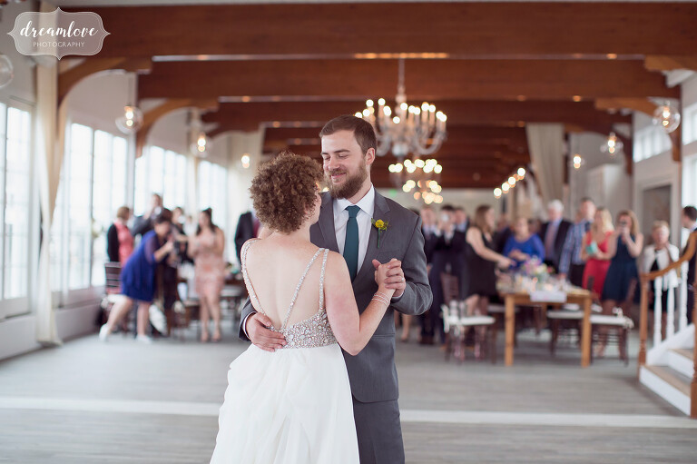 The bride and groom's first dance at this modern venue at the Wychmere on Cape Cod.