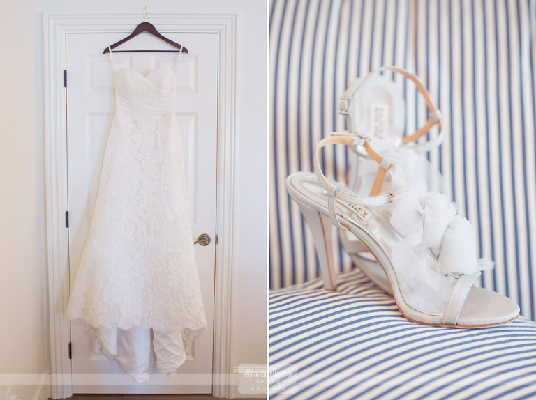 Detail pictures of a bride's dress and shoes at her Cap Cod wedding held at the Wychmere Beach Club. 