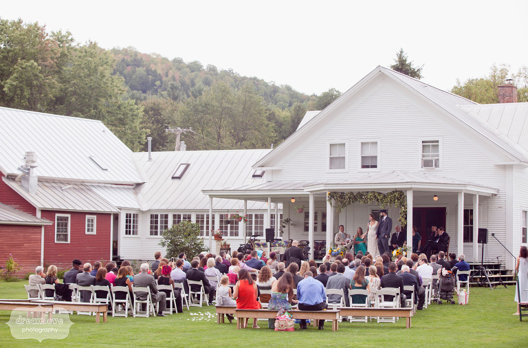 Scene setting photograph from a porch wedding in Vermont. 