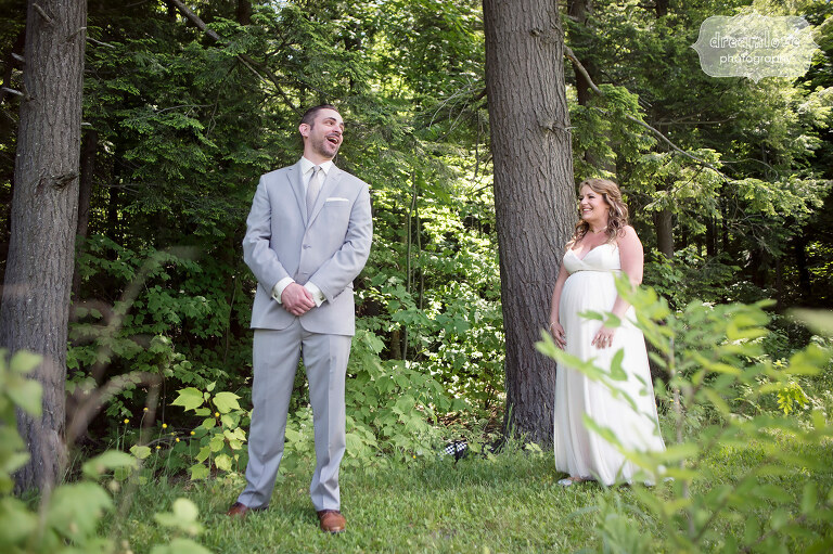 Documentary wedding photography of first look at Sugarbush, VT.