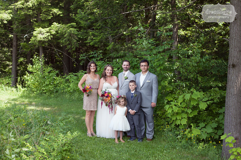 Portrait of a small wedding party at the Sugarbush Resort in VT.