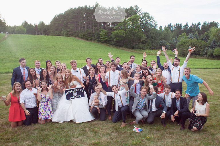 Middlebury college with banner group photo at the 1824 House in VT.