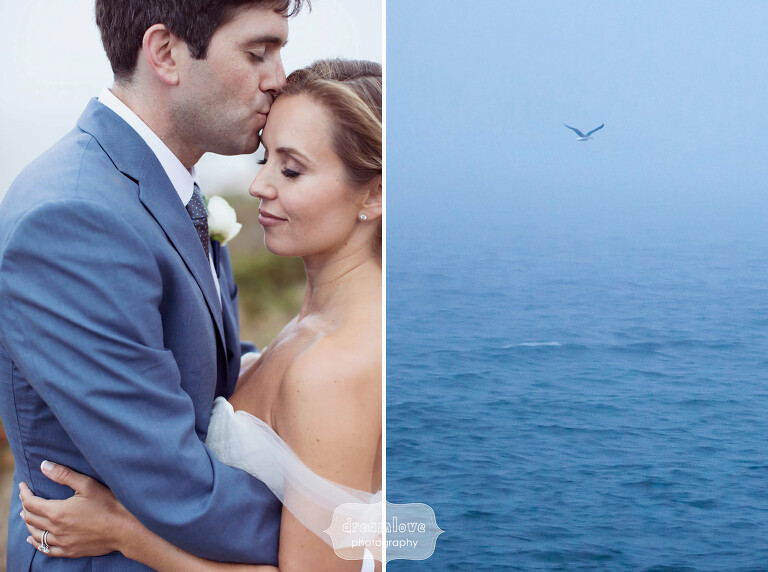 Fine art wedding photography of bride and groom with birds on Cape Cod.