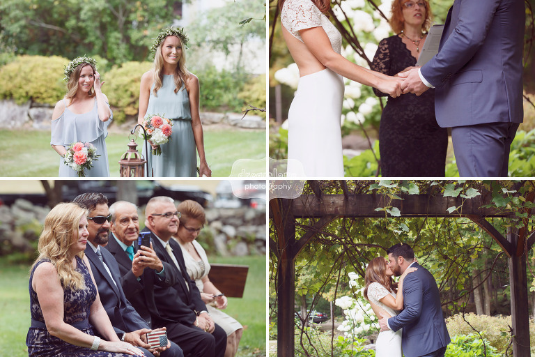 Candid wedding photos of guests during Curtis Hollow Farm ceremony in VT.