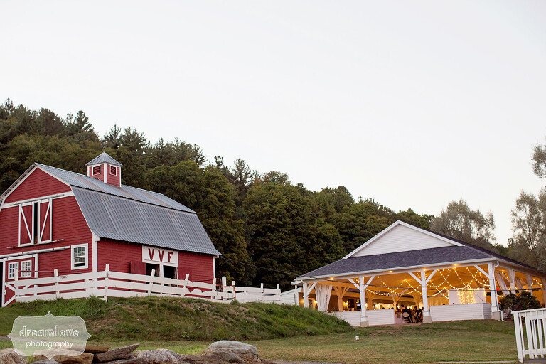 Outside view of the barns and reception pavilion at the Warfield House Inn venue in the Berkshires.