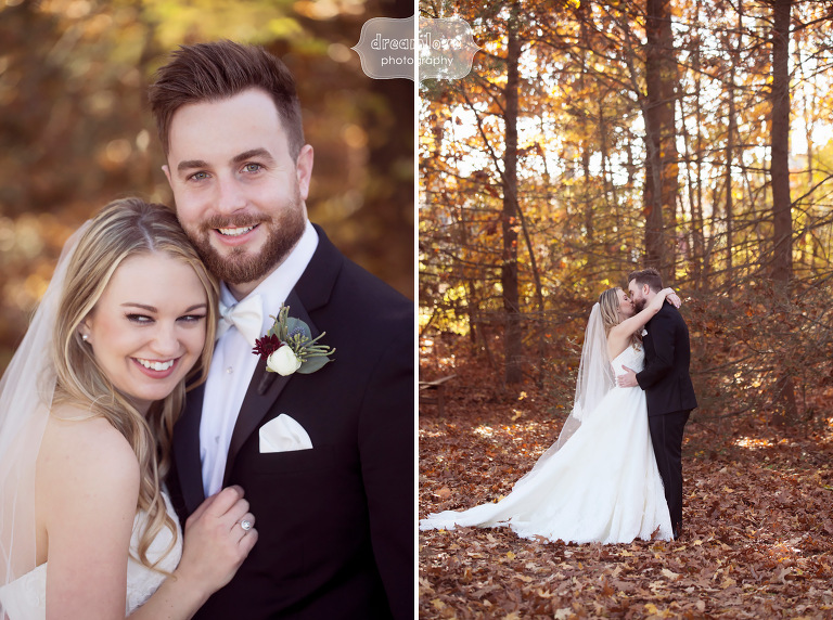 Beautiful photo of bride and groom at this rustic CT lakeside wedding.