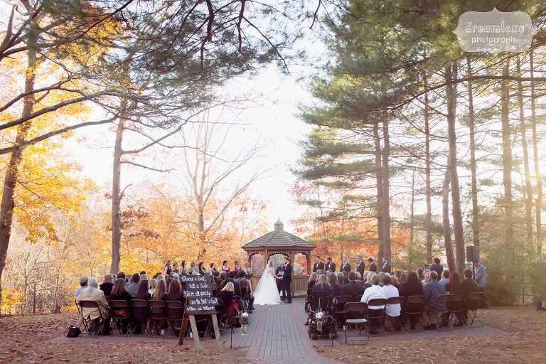 Outdoor ceremony spot for a rustic wedding in MIddletown, CT at the Crystal Lake Pavilion.