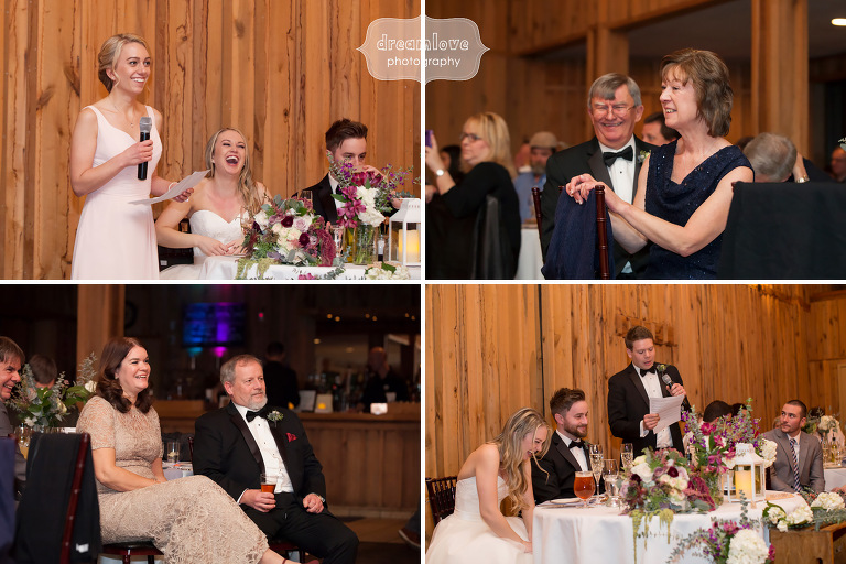Candid photography of wedding reception speeches in CT.