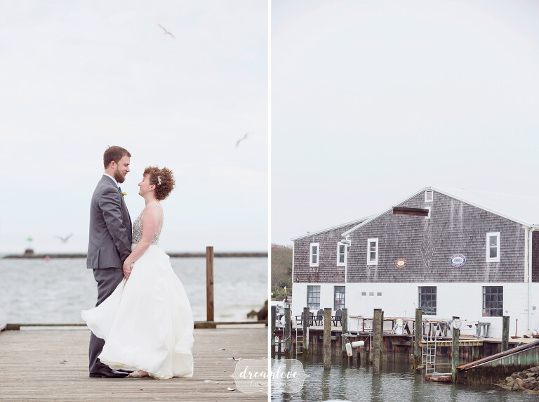 Natural portrait of the bride and groom with an ocean backdrop at this Cape Cod wedding.
