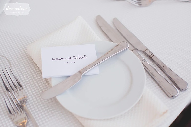 Ethereal escort cards with simple stamp at the Crane Estate.