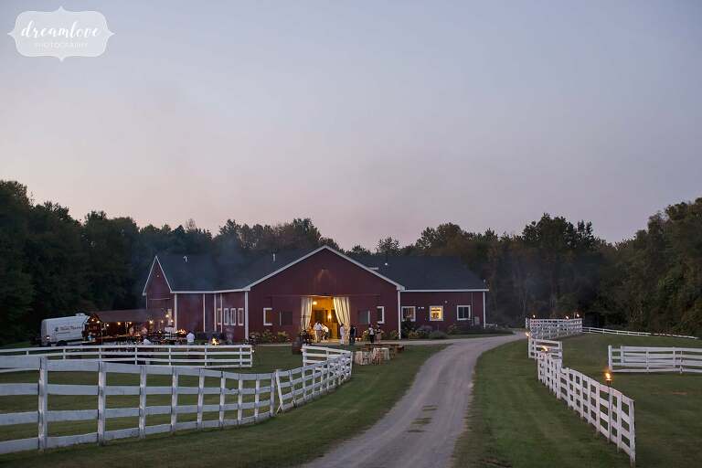 The barn at Liberty Farms at dusk.