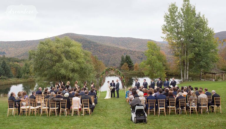 Beautiful outdoor ceremony space for this early October wedding in the Catskills.