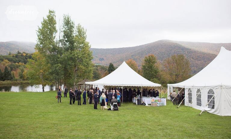 A tented cocktail hour at this reception for this Catskill Mountains wedding.