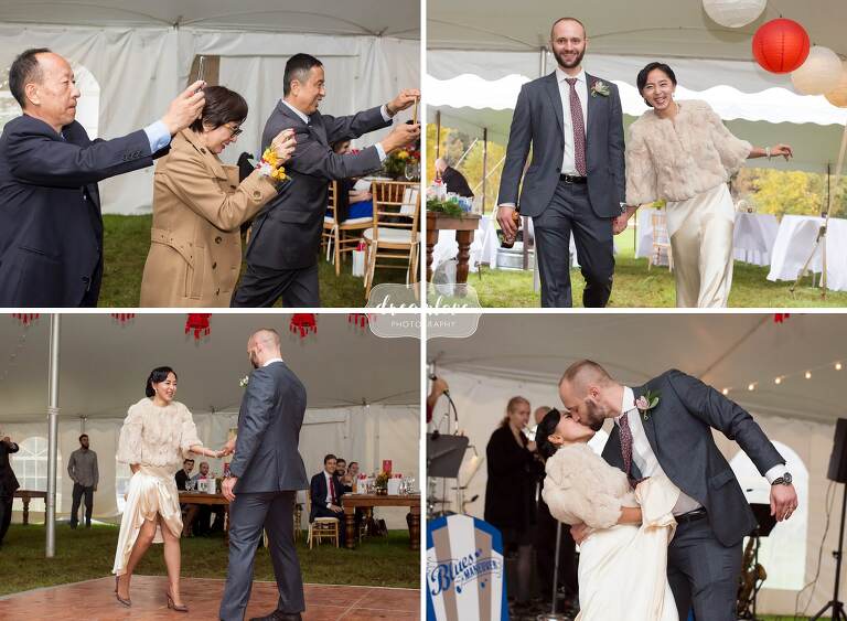 Funny photos of the guests taking pictures of bride and groom in upstate NY wedding.