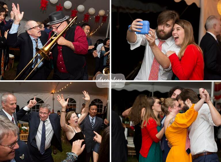 Funny moments of wedding guests dancing in Roxbury, NY.
