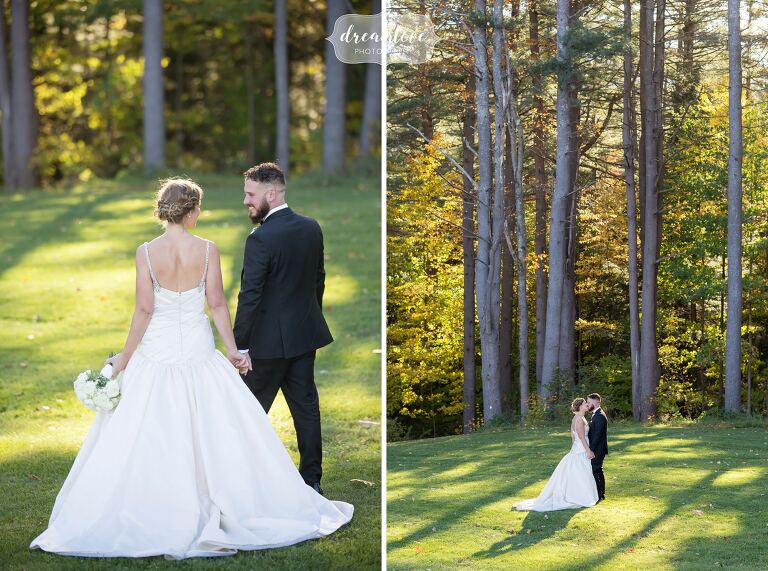 Romantic fall bride and groom portraits at the Windsor Mansion in VT.