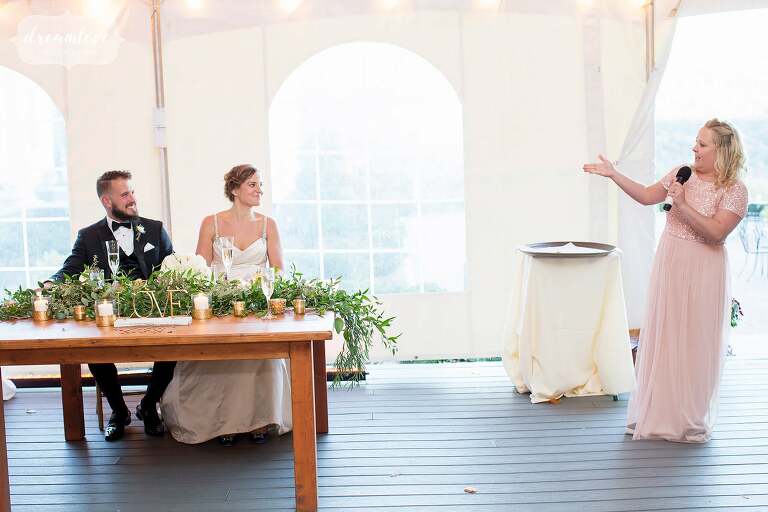 Maid of honor gives a speech at Windsor Mansion venue.
