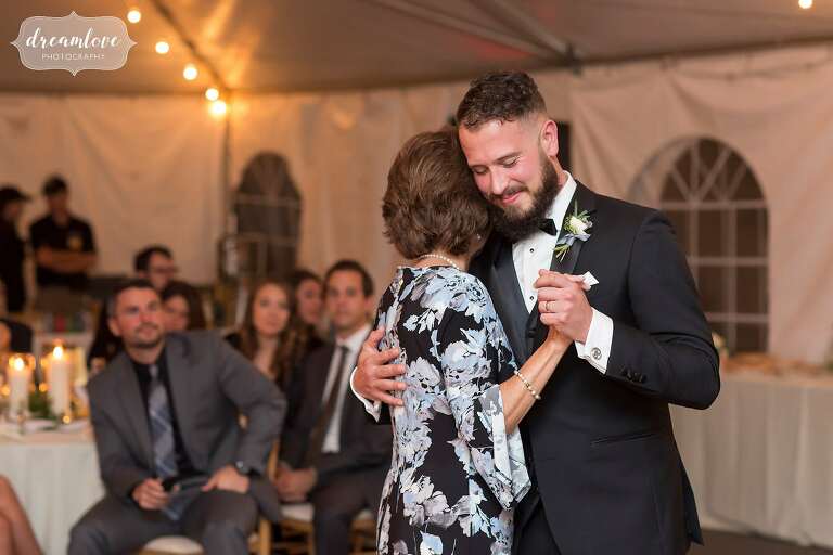 Groom dances with his aunt at this Windsor, VT wedding.