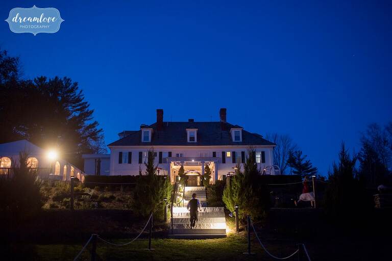 Magical blue light over Windsor Mansion estate venue in VT.