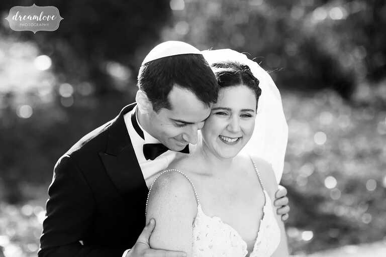 Boston Jewish wedding portrait in black and white.