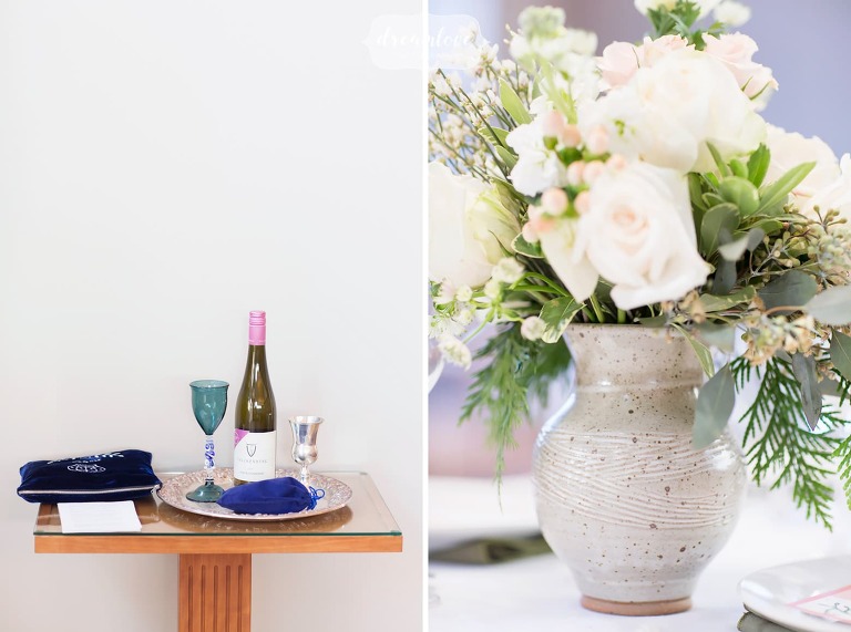 Handmade pottery vases as wedding centerpieces for Boston wedding.