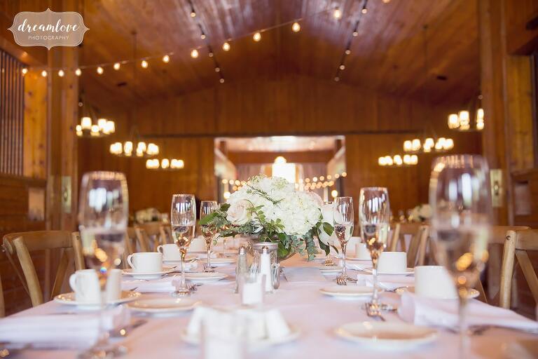 Organic and natural table decor at Hudson Valley barn wedding.