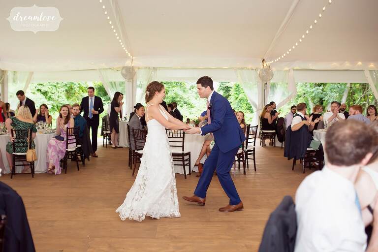 First dance under the reception tent at Bartram's Garden.