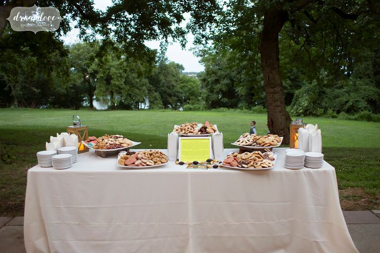 Pennsylvania cookie table at garden wedding. 