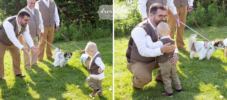 Funny photo of the toddler ring bearer's pants falling down at Mt. Greylock.