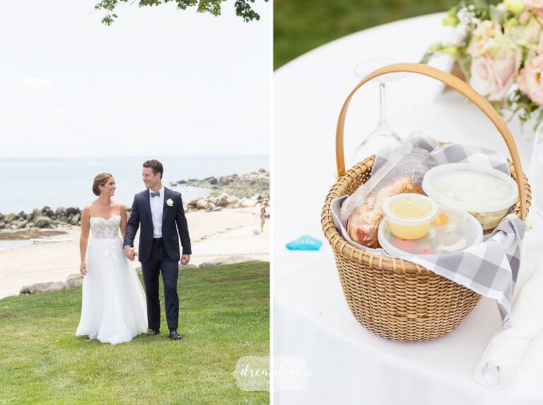 Lobster roll lunch baskets were handed out at CT wedding.
