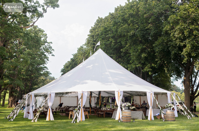 Wedding tent at Shelburne Farms Brick House venue.