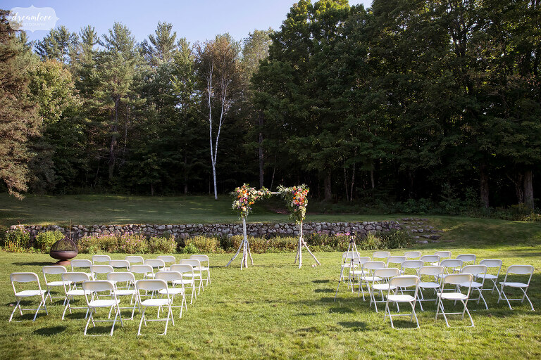 Outdoor ceremony set up at the Horse and The Hound venue in Franconia NH.
